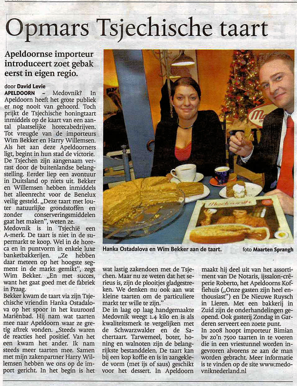 Krantenartikel: Opmars Tsjechische taart